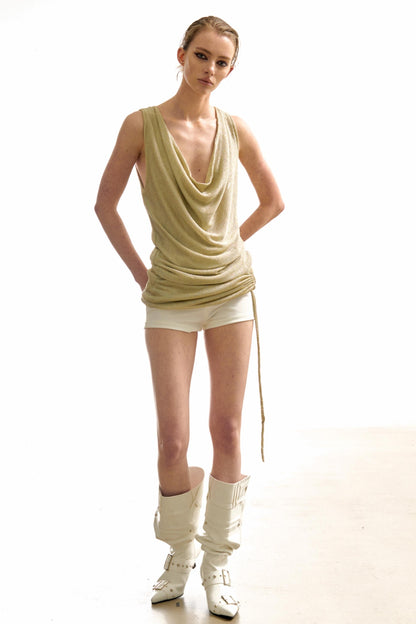 Gold Pleated Sleeveless Top