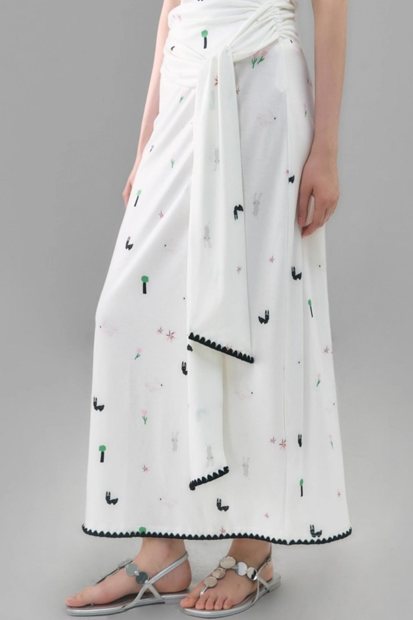 Wilderness Rabbit Patchwork Belt Long Skirt