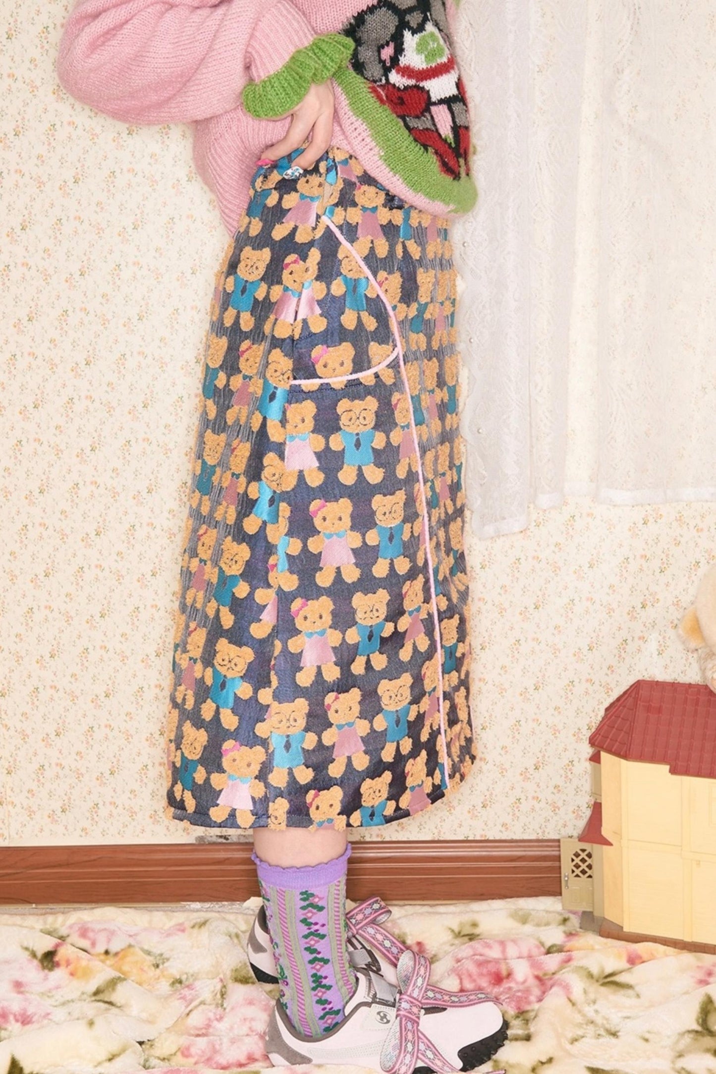 Jacquard Bear Contrast Skirt