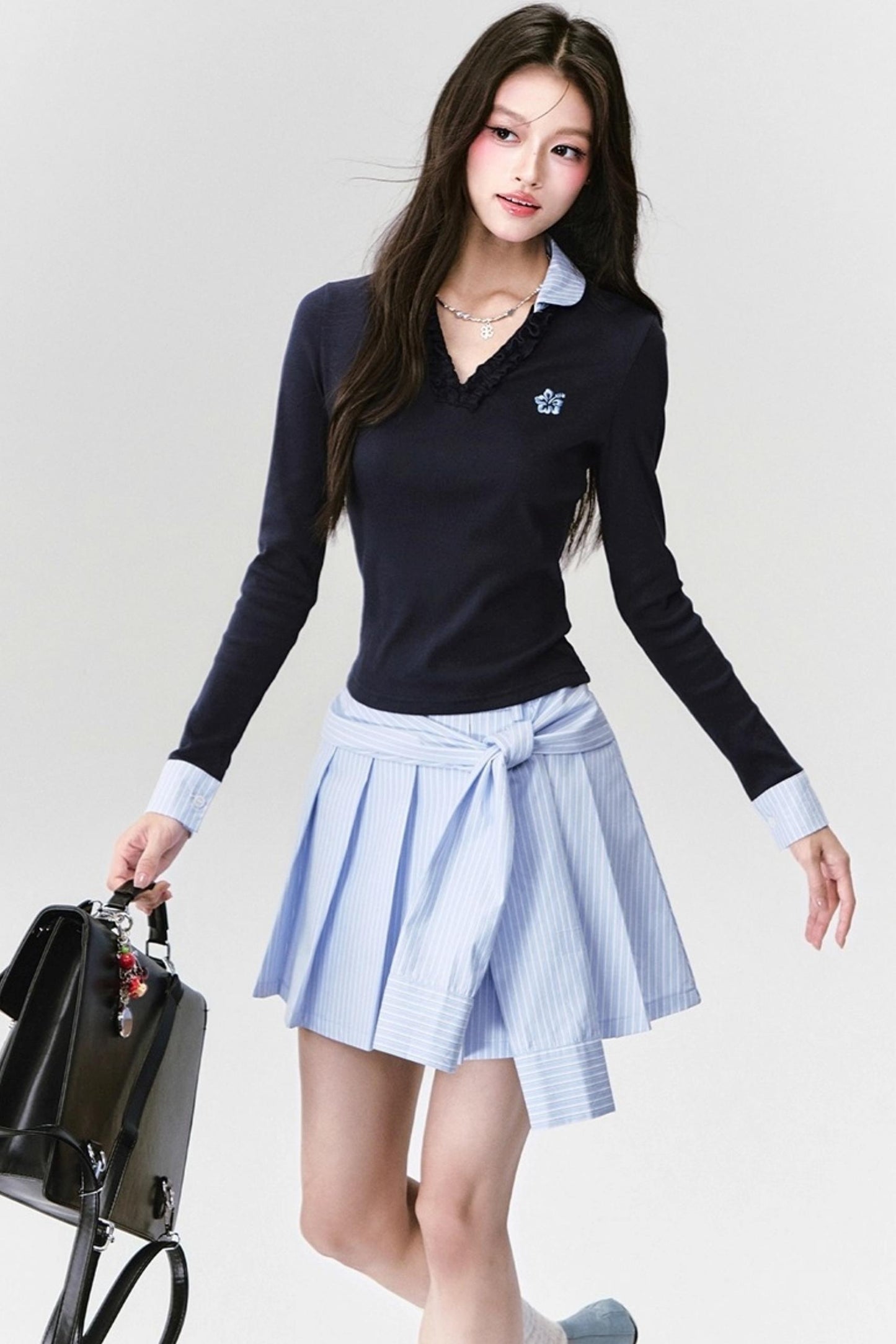 Love Letter Striped Pleated Skirt Set-Up