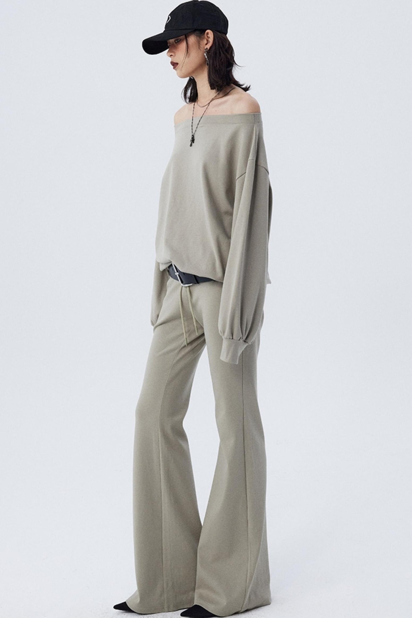 Single-Shoulder Flared Suit Pants Set-Up