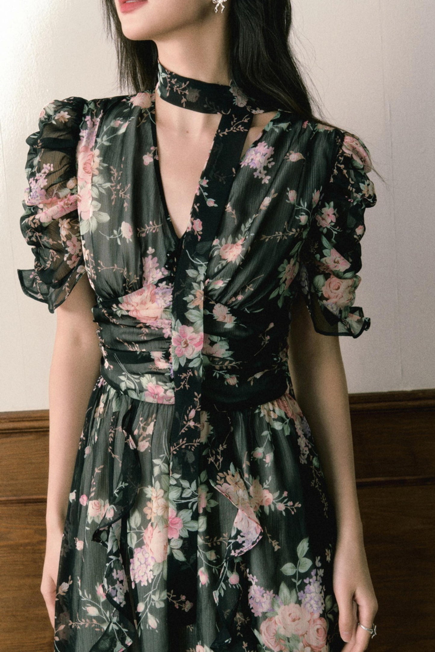 Pink Chiffon V-Neck Summer Dress