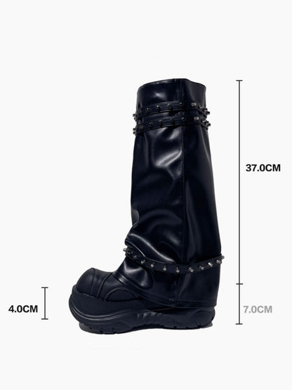 Metal Rivets High End Platform Long Boots