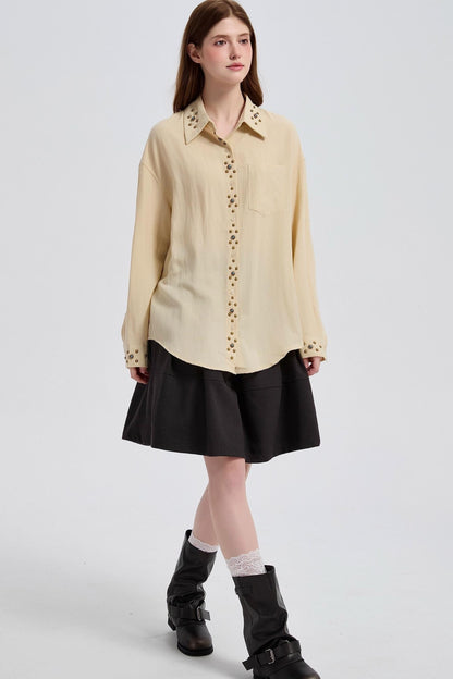 Vintage Gray Woolen High-Waisted Double Pocket Skirt