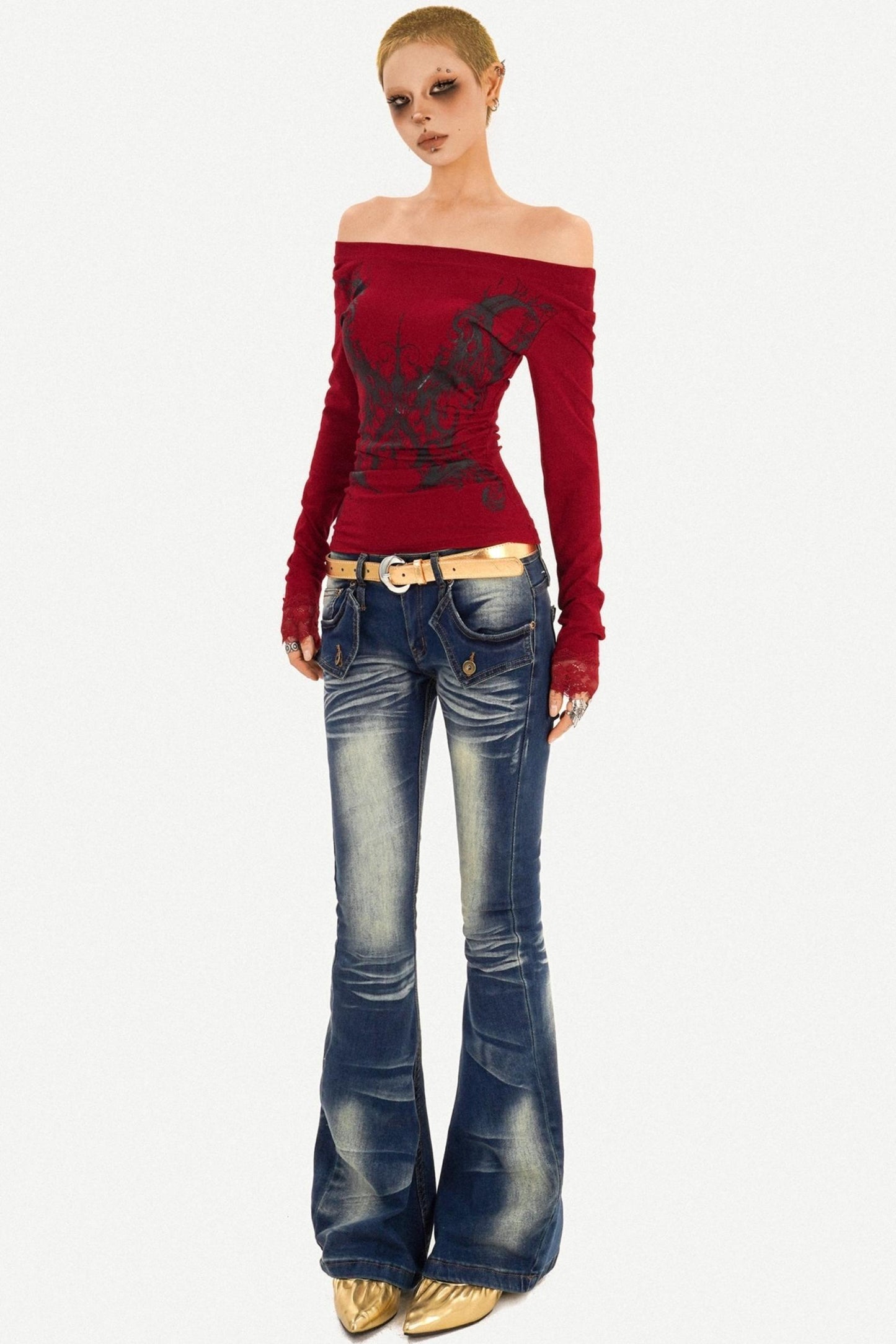 Retro Blue Flared Denim Pants