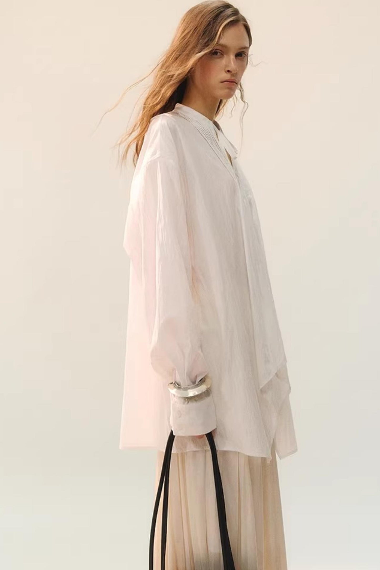 White Fluff Pleated Shirt