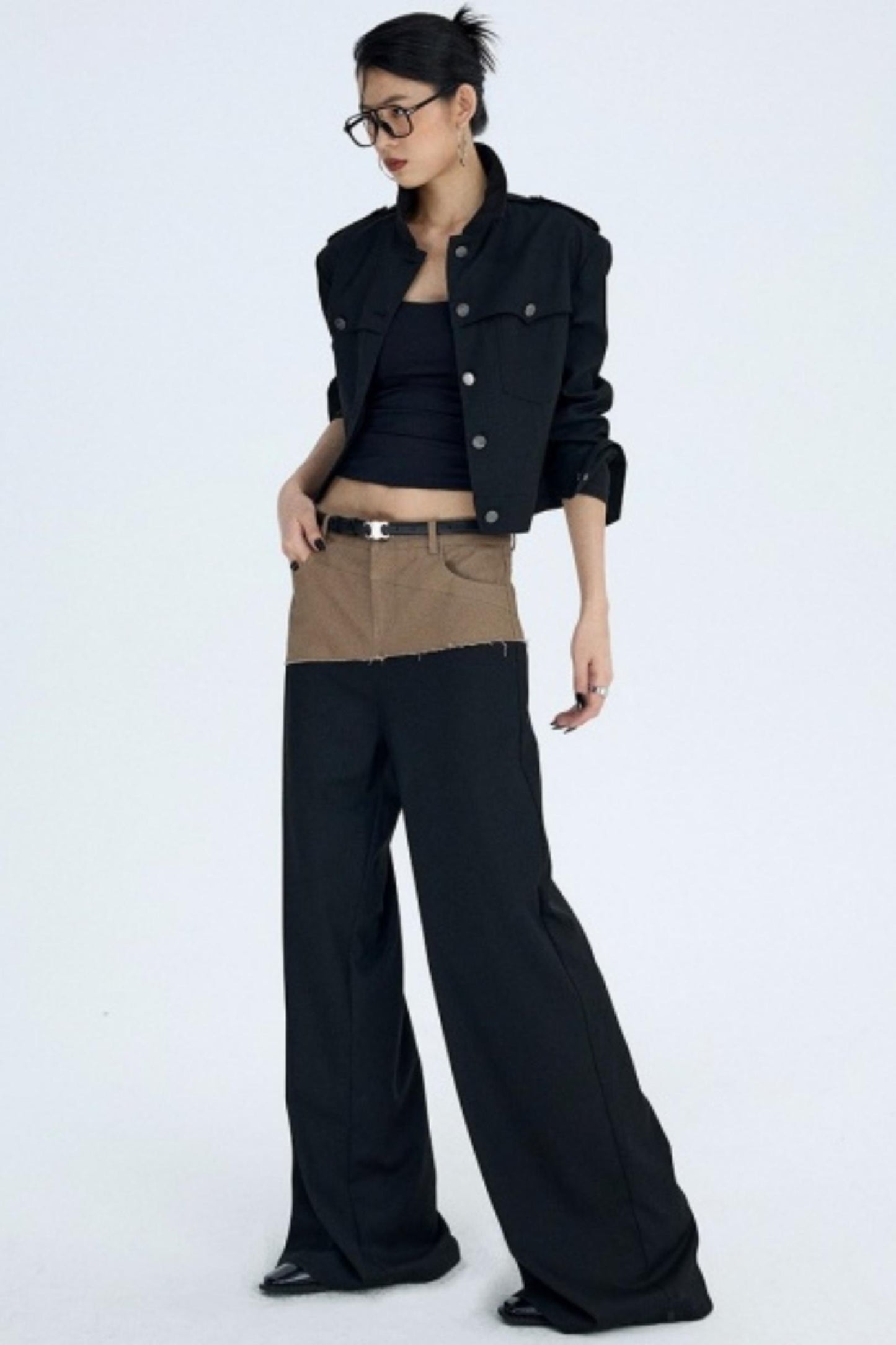 Diagonal Color-Blocking Workwear Pants