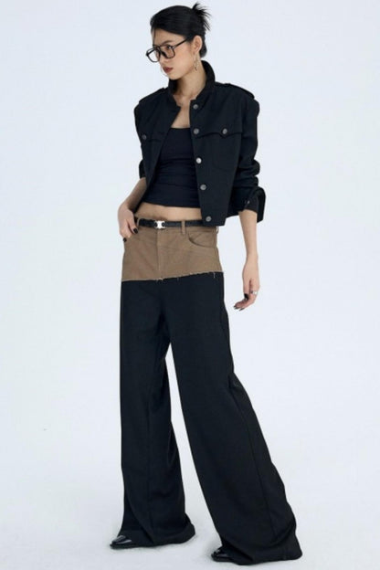 Diagonal Color-Blocking Workwear Pants