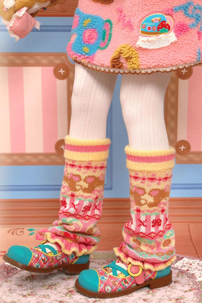 Yellow-Pink Lace Knit Warmers