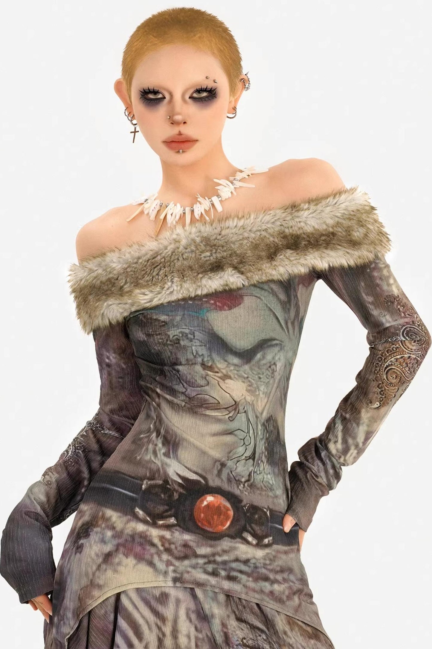 Retro Fur Collar Two-Piece Suit Set