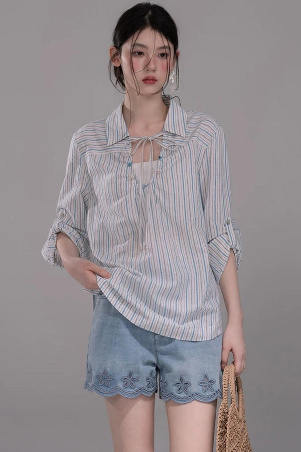 Nautical Soda Blue Striped Top Set