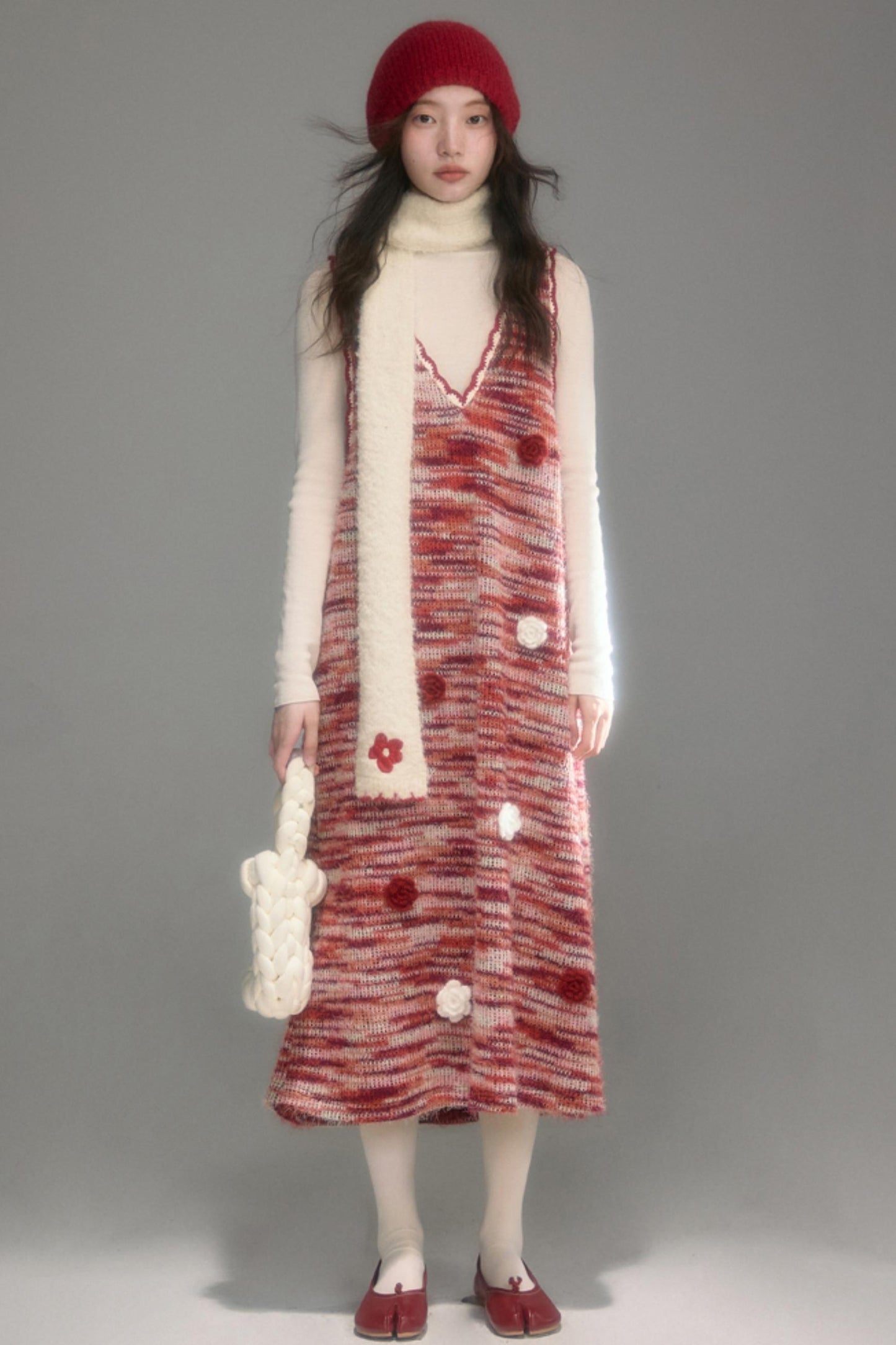 Red Vintage Crochet V-Neck Vest Dress