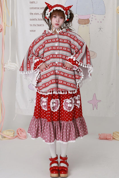 Vintage Red Knit Cape Jacket