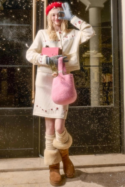 Snow Berry Wool Sweater Skirt Set-Up