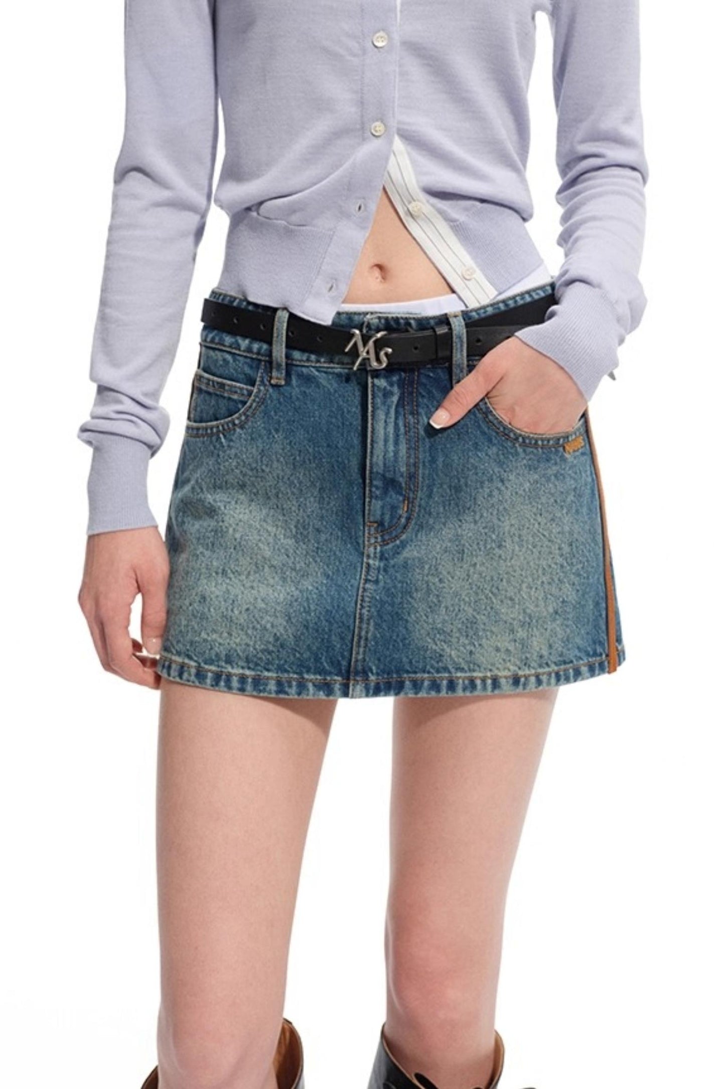 Modern Retro Twill Patchwork Hip Skirt