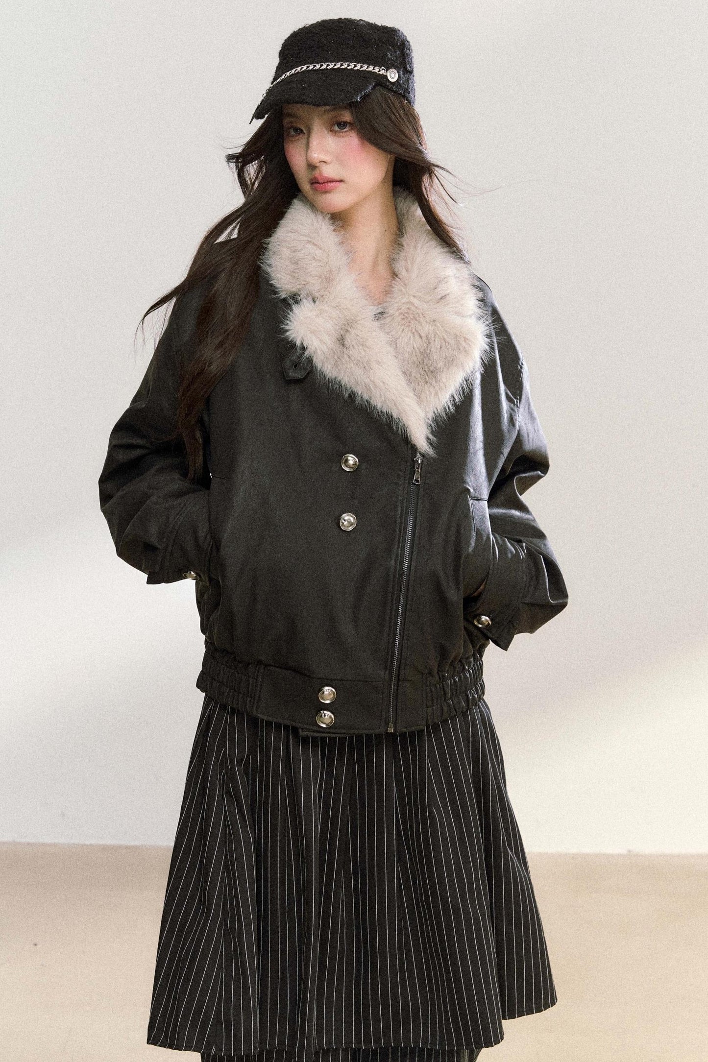 Large Fur Collar Biker Jacket