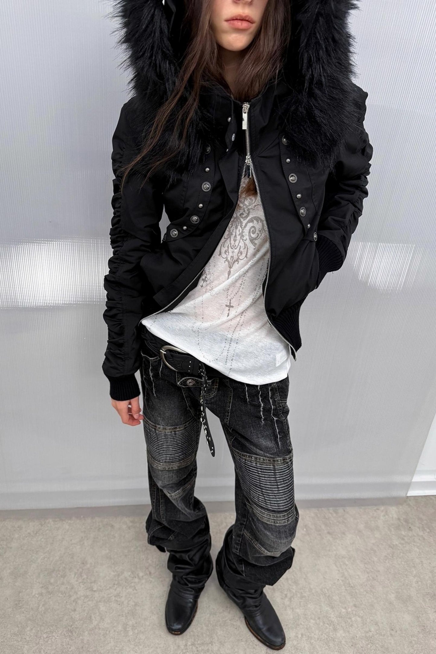 Motorcycle Style Low-Rise Casual Jeans