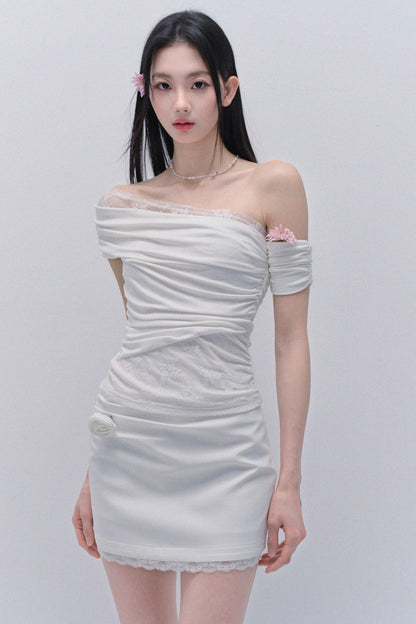 Lace Slash One-Shoulder Spring Skirt Set-Up