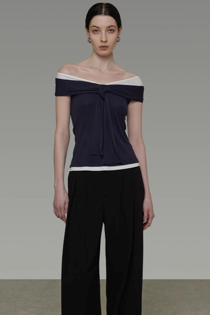 Contrasting One-Shoulder Slimming Top