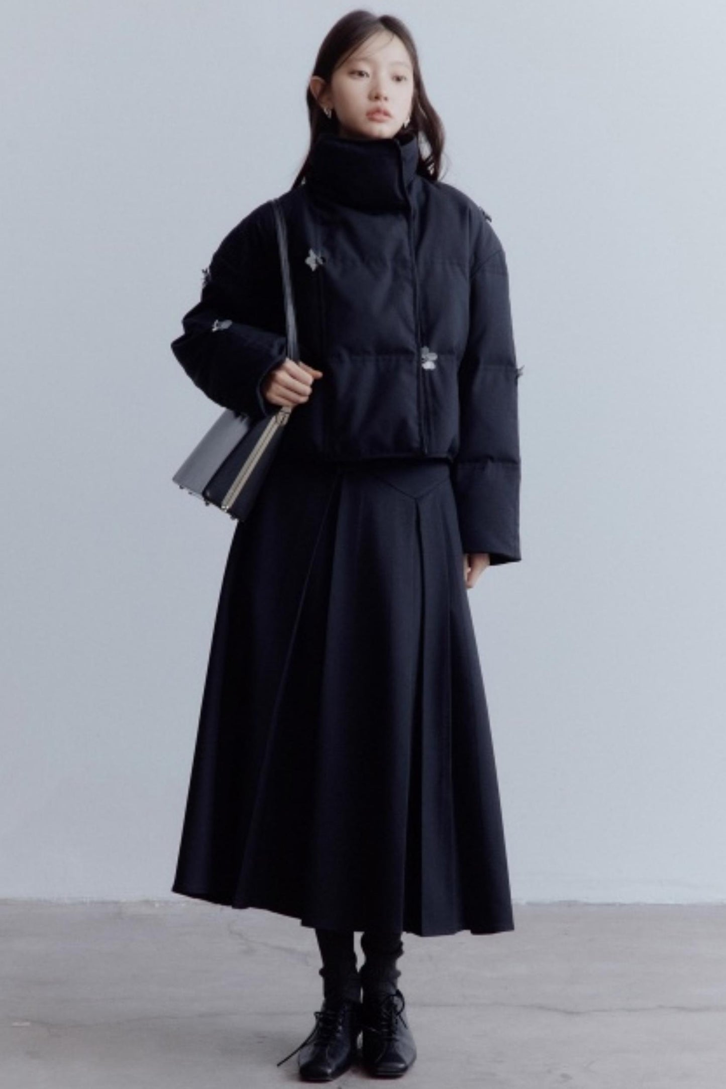 Lime Wool Irregular Pleated Wool Skirt