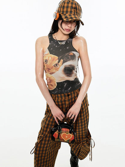 Dog & Cat Print Tight Fit Tank Top