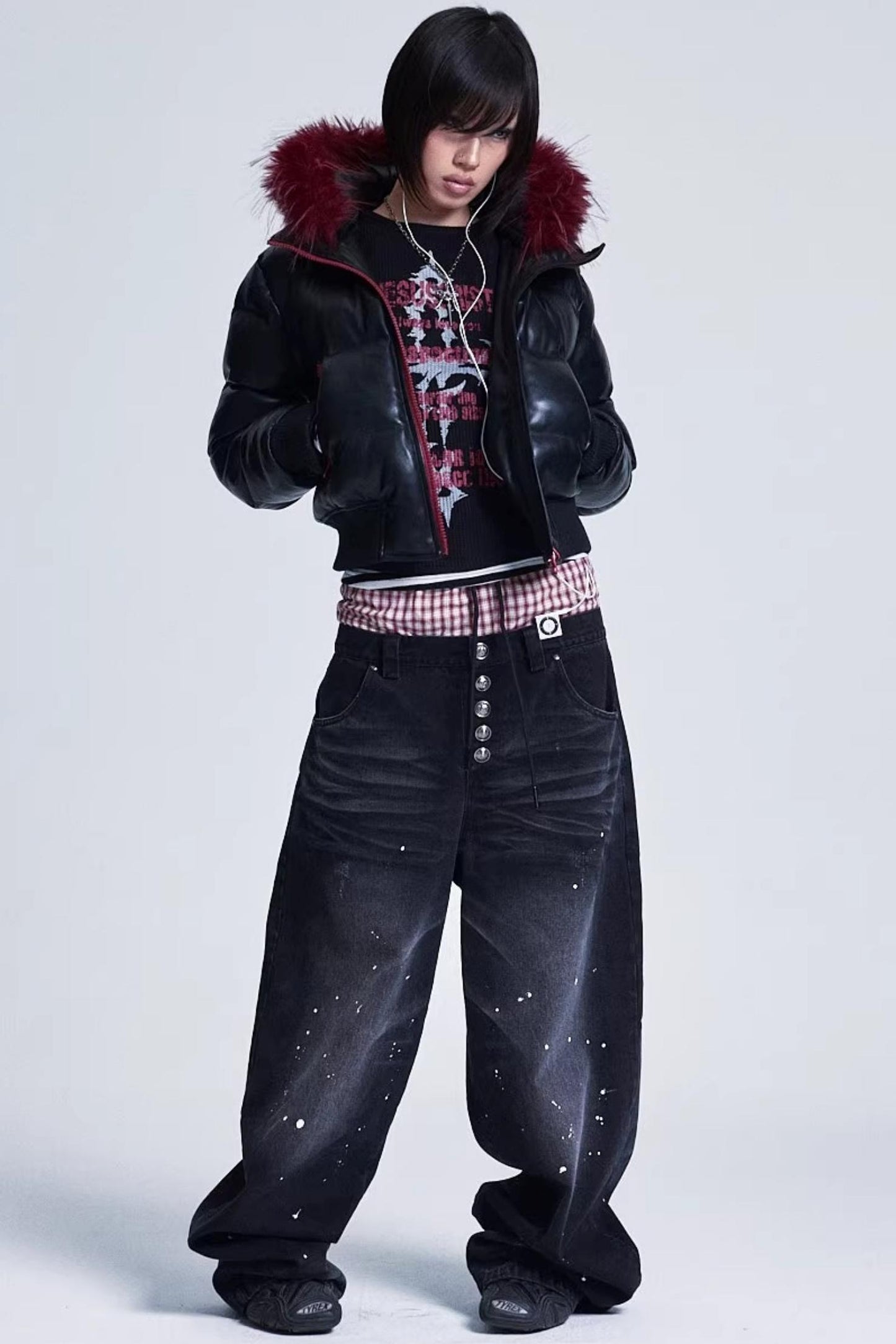 Patchwork Leather Fur Collar Jacket