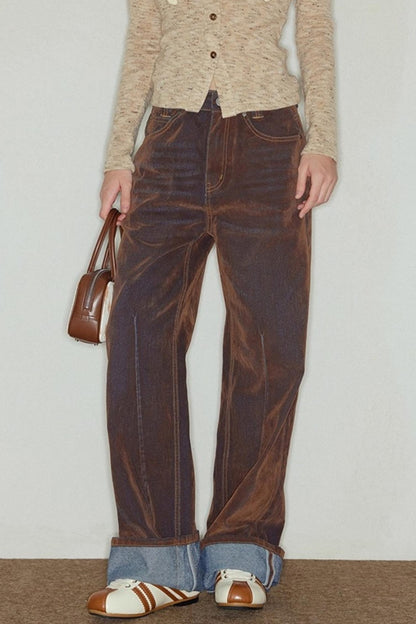 Heavy Washed Vintage Straight Jeans