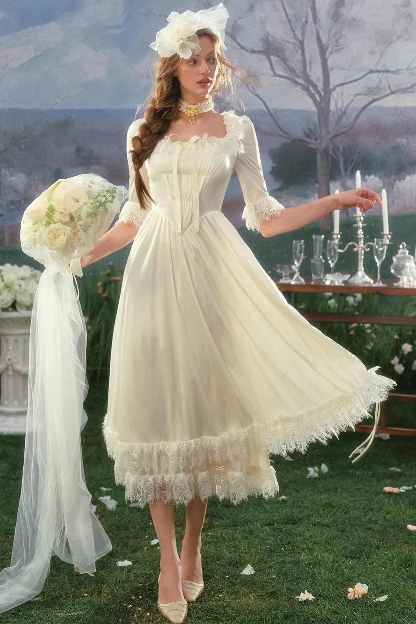 French Palace Satin Wedding Dress