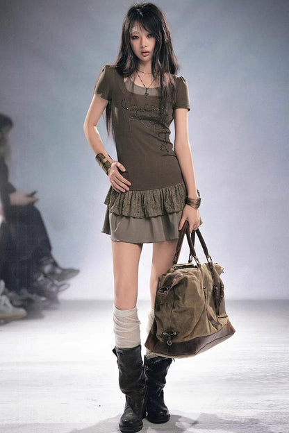Dreamcore Spitzen-Patchwork-Kleid