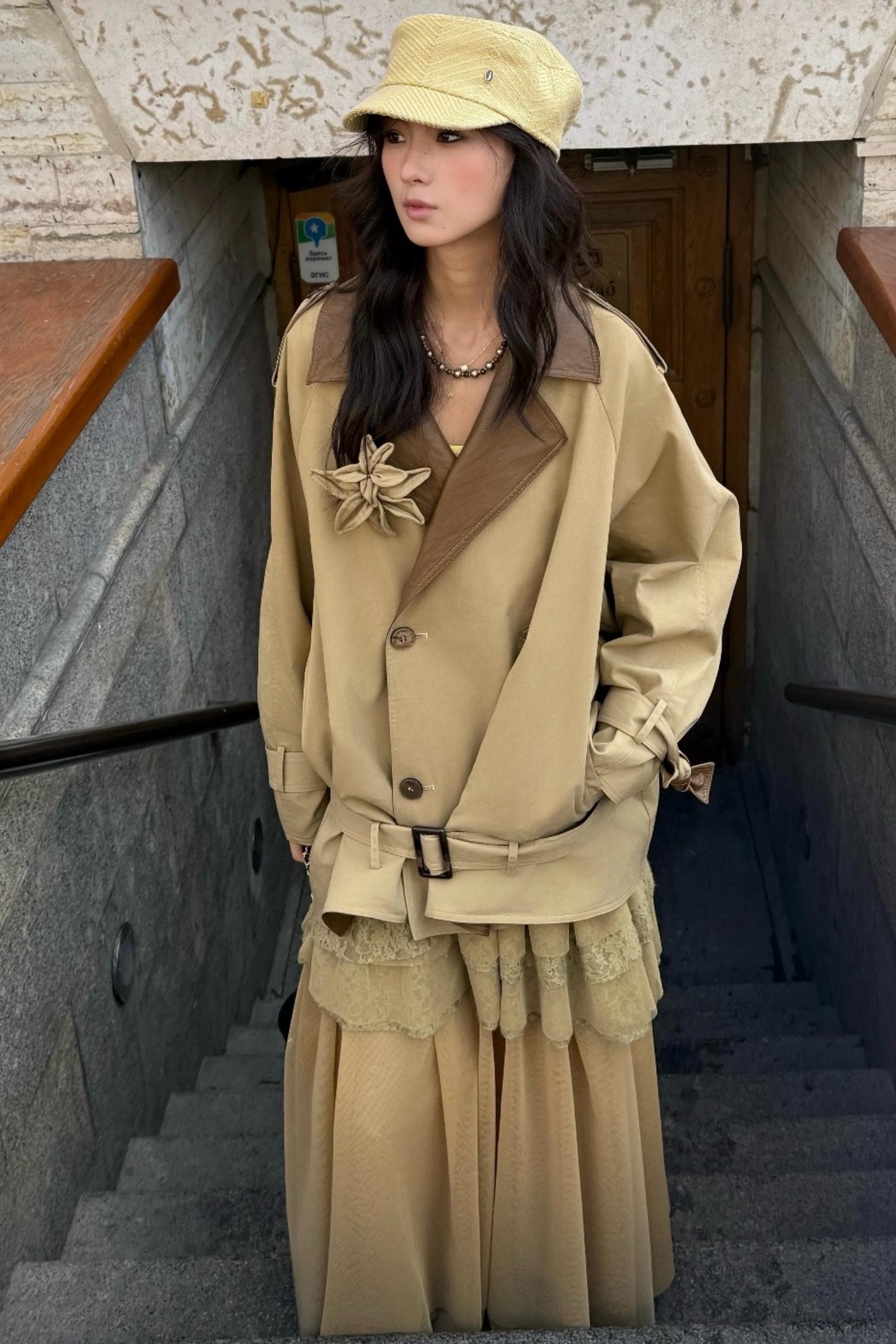 Vintage Lily Silhouette Reversible Trench Coat Set-Up