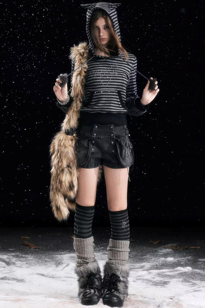 Autumn Flower Bud Denim Shorts