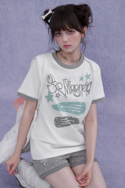 Sweet Cool Print T-Shirt Shorts Set-Up