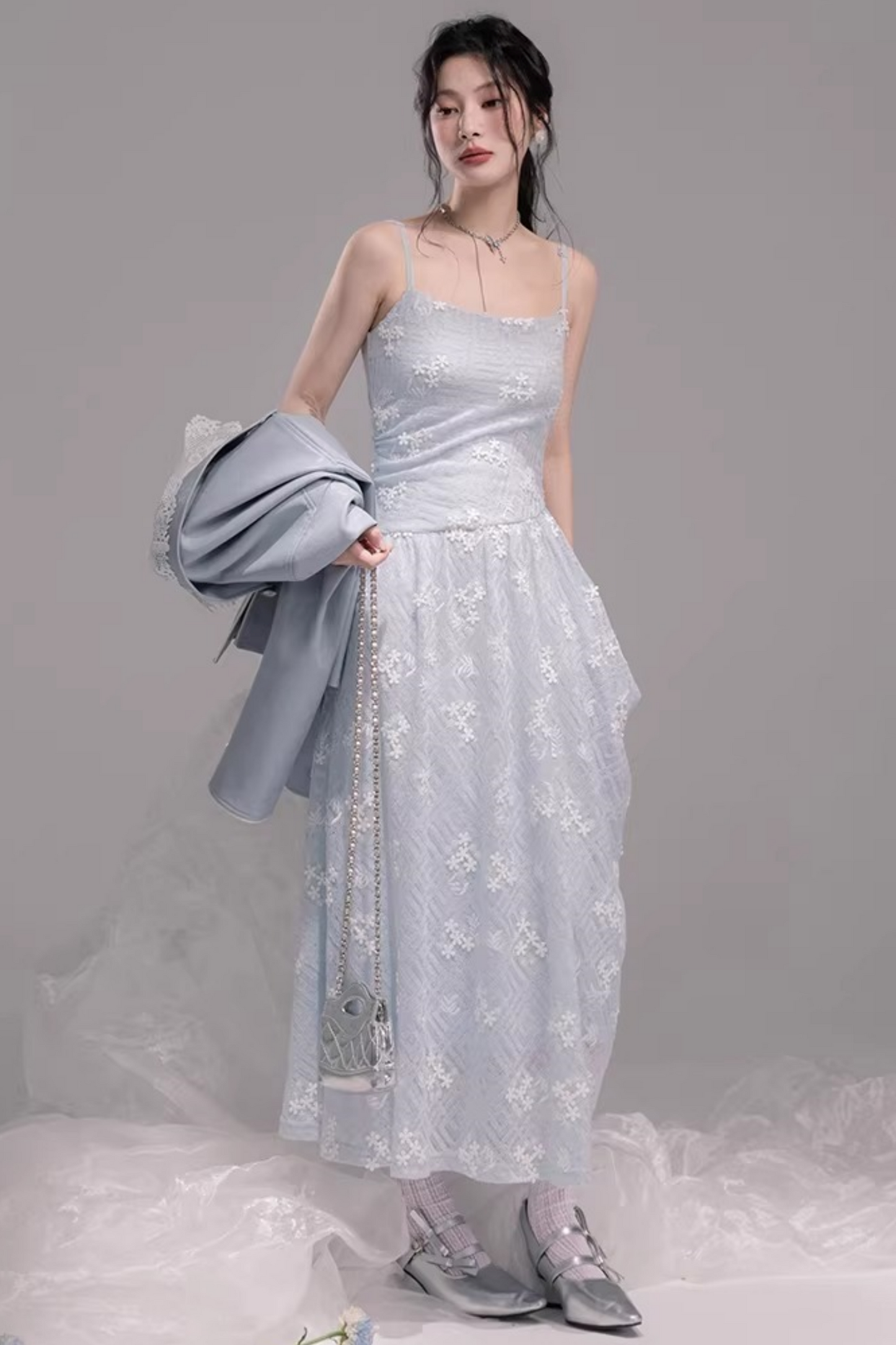 Embroidered Ice Lake Blue Dress