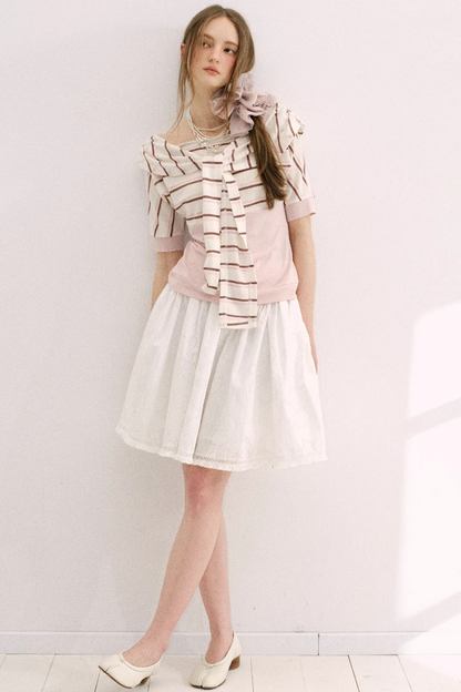 Cherry Blossom Striped Tie-Neck Top