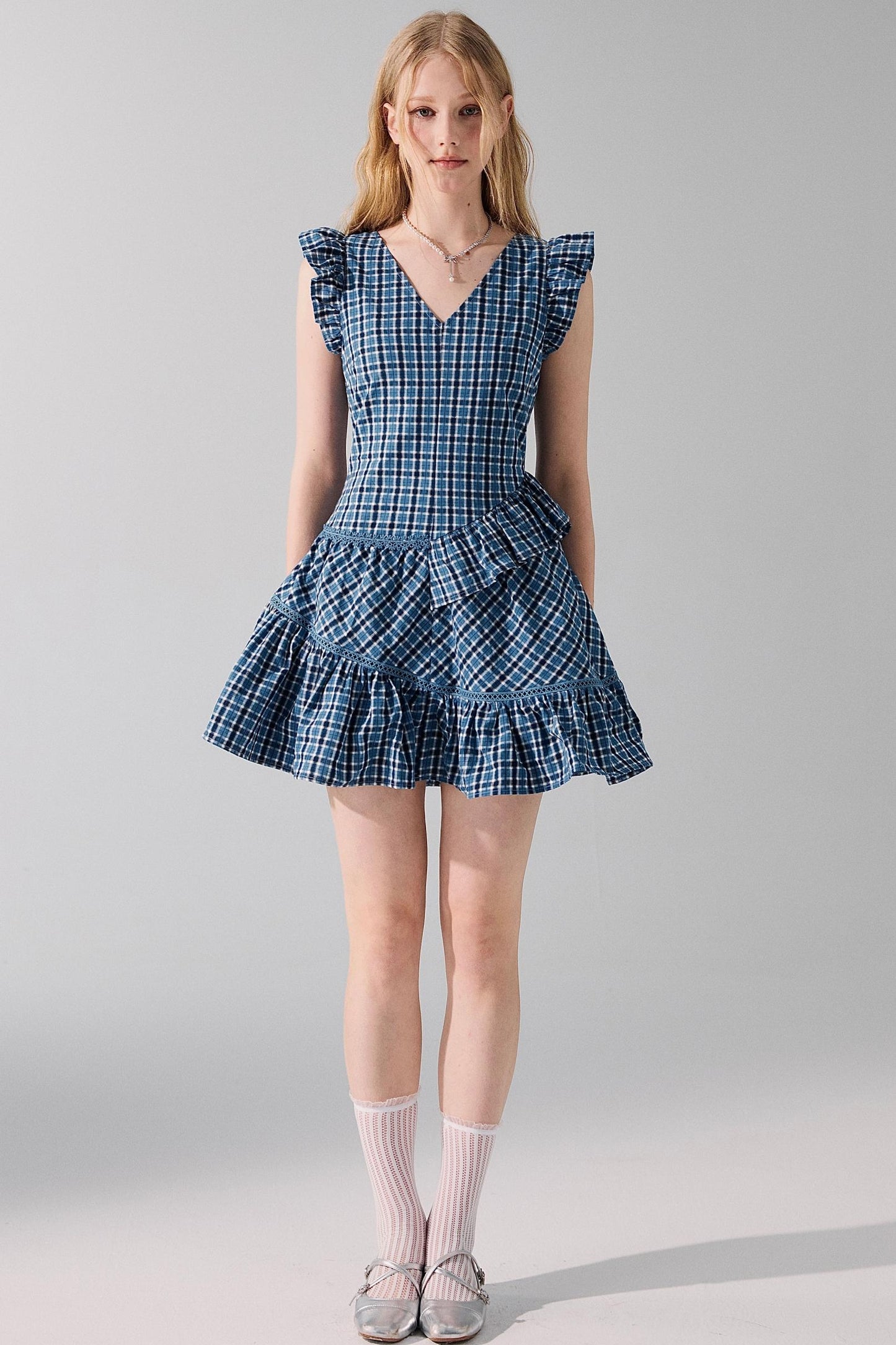 Plaid Fly Sleeve Dress