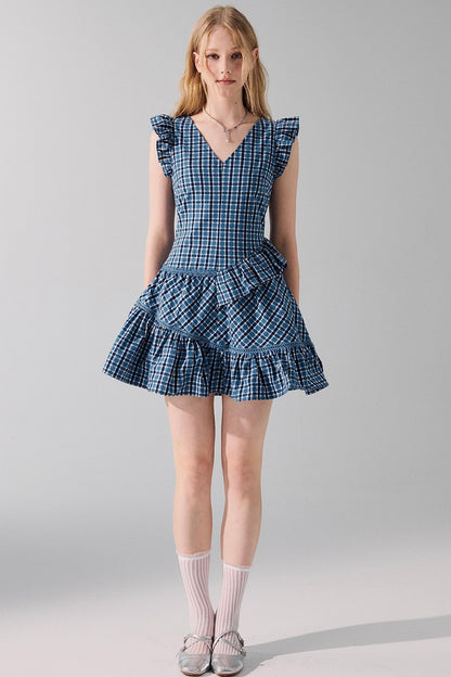 Plaid Fly Sleeve Dress