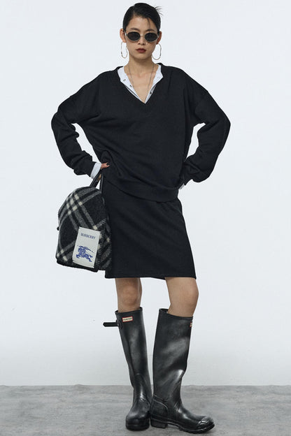 Black Elastic Waist Winter Skirt