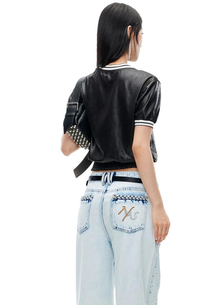 Textured Satin Embroidered Tee