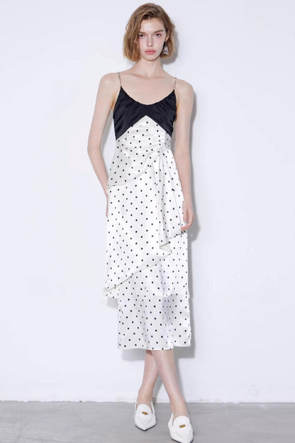 Retro Polka Dot Satin Dress