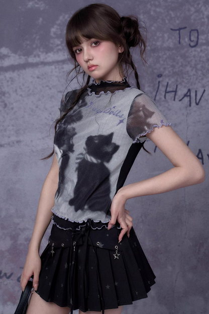 Retro Double-Layer Mesh Top