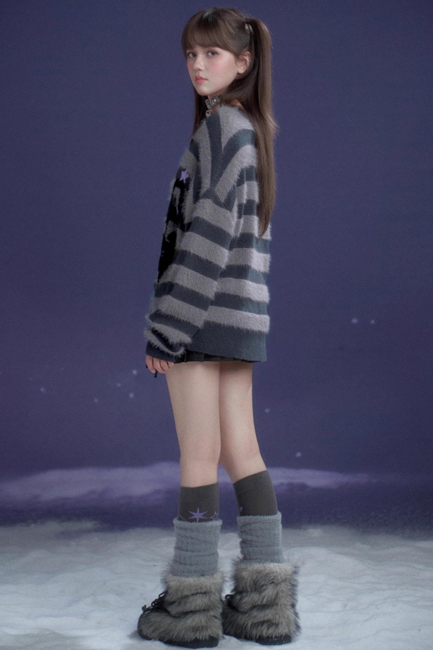 Striped Mink V-Neck Sweater