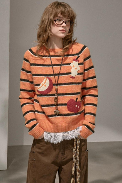 Apple Striped Crew Neck Sweater