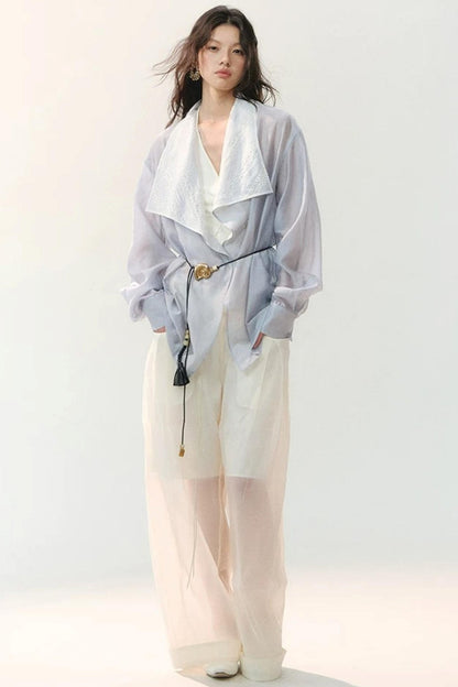 Folded Embroidery Plant Texture Shirt Set