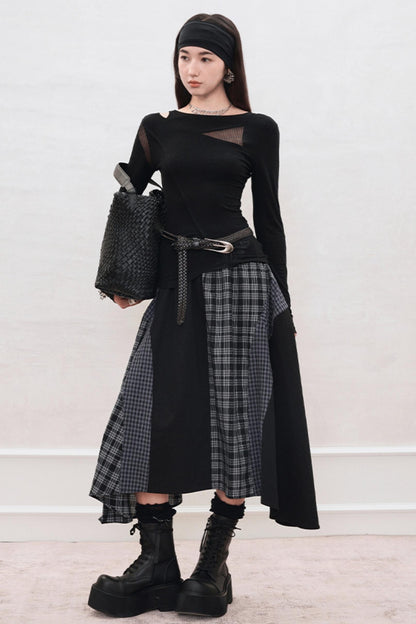 Long Check Panel Skirt