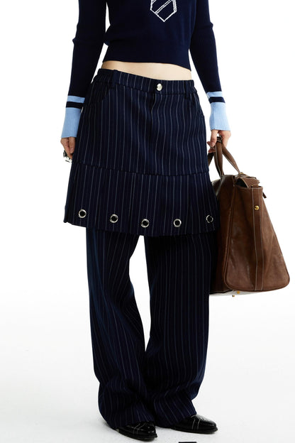 Fake Two-Piece Culottes Straight Pants