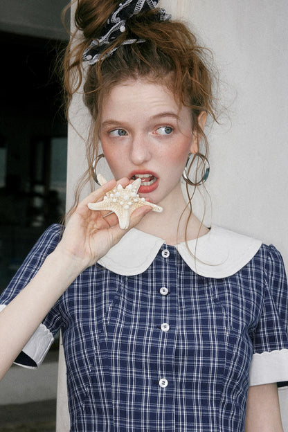 Navy A-Line Doll Neck Dress