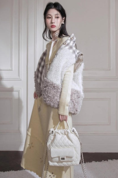 Cream Gray Lace Wool Dress