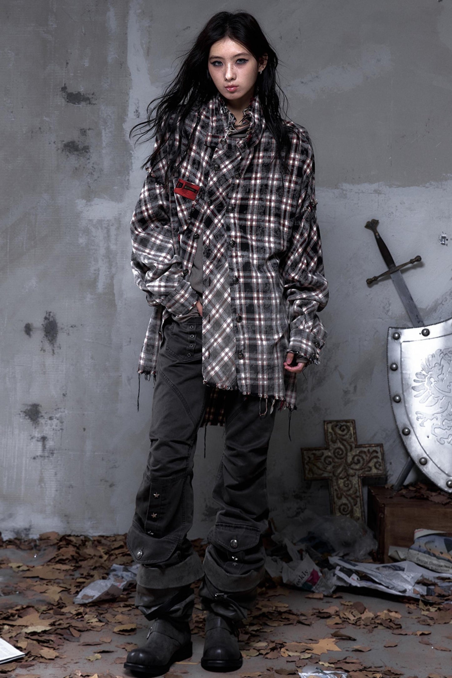 Gray Plaid Punk Shirt