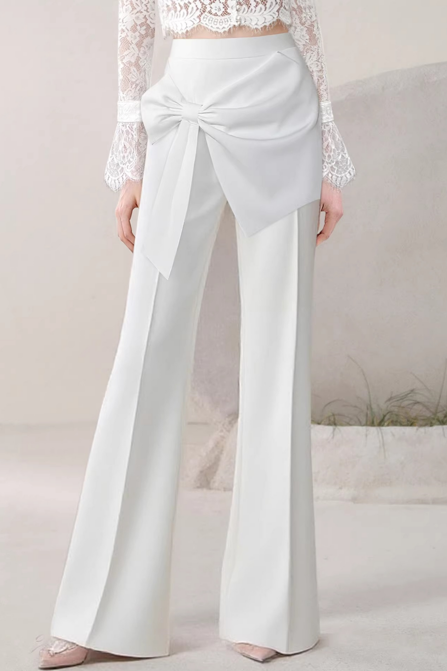 Lace Bow Tie Top and Pants Set-Up