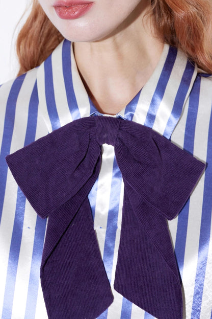 Vintage Purple Satin Lantern Sleeve Shirt